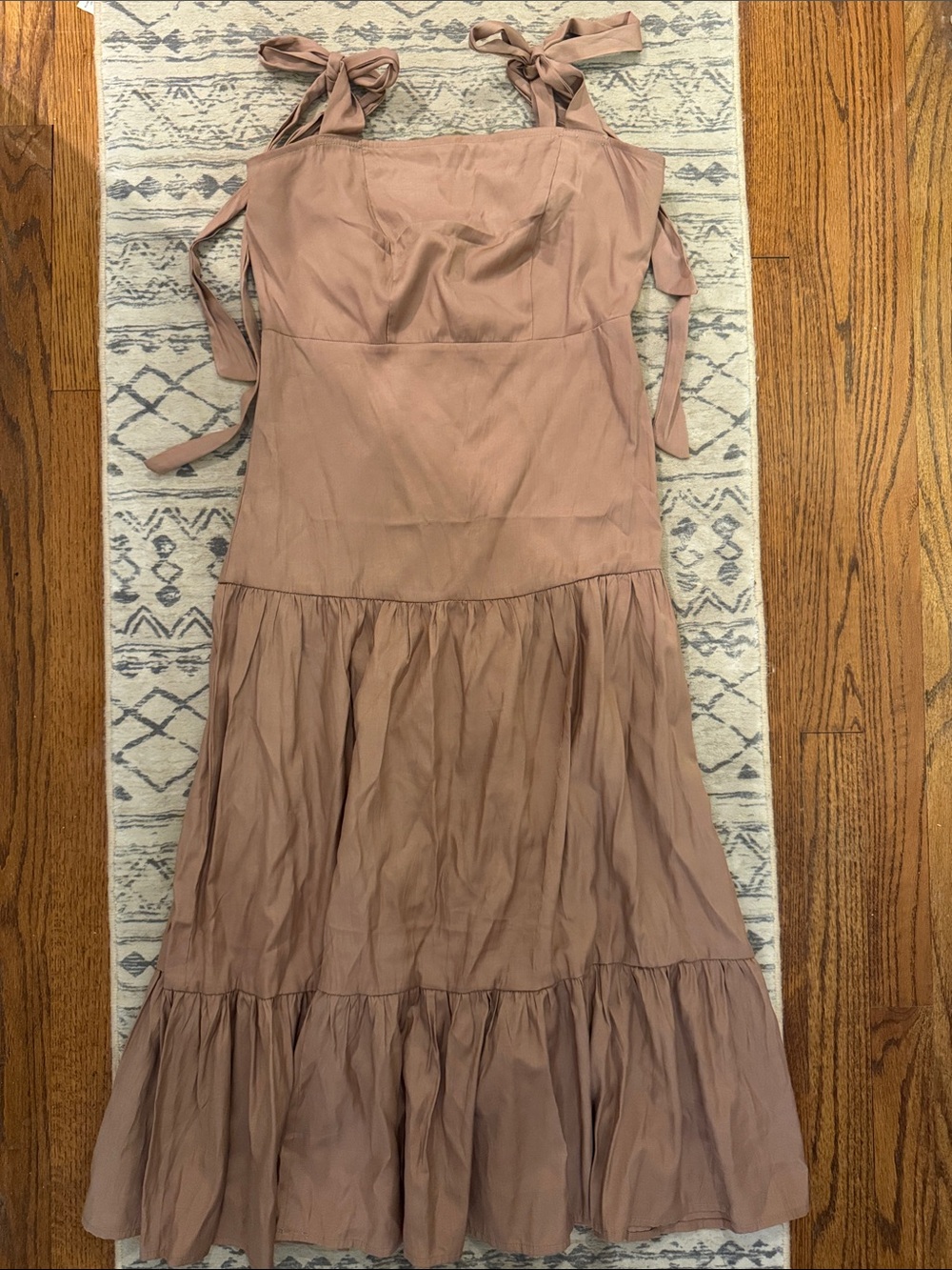 SHEIN Dusty Rose Tie-Shoulder Tiered Maxi Dress